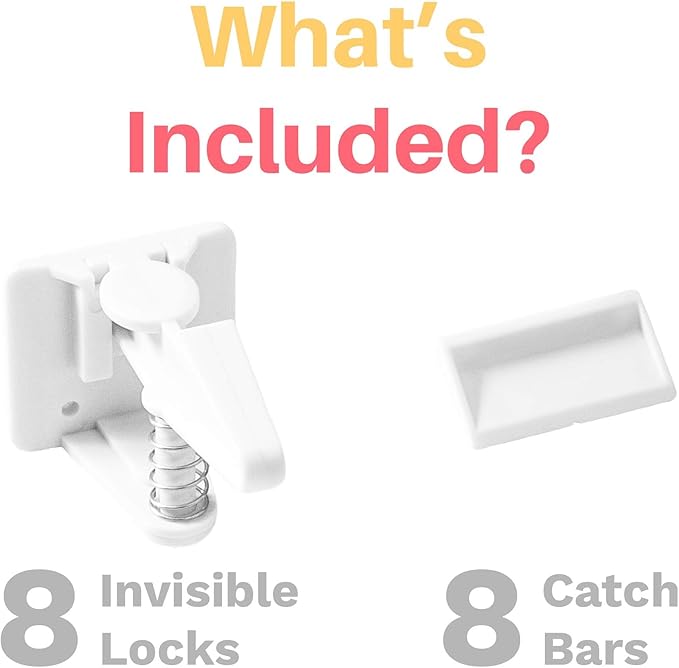 Inaya Cabinet Locks Baby Proofing (Standard Length) - Child Proof Drawer Locks - Child Safety Cabinet Latches with 3M Adhesive Easy Installation - No Drilling or Extra Screws (8 Pack)
