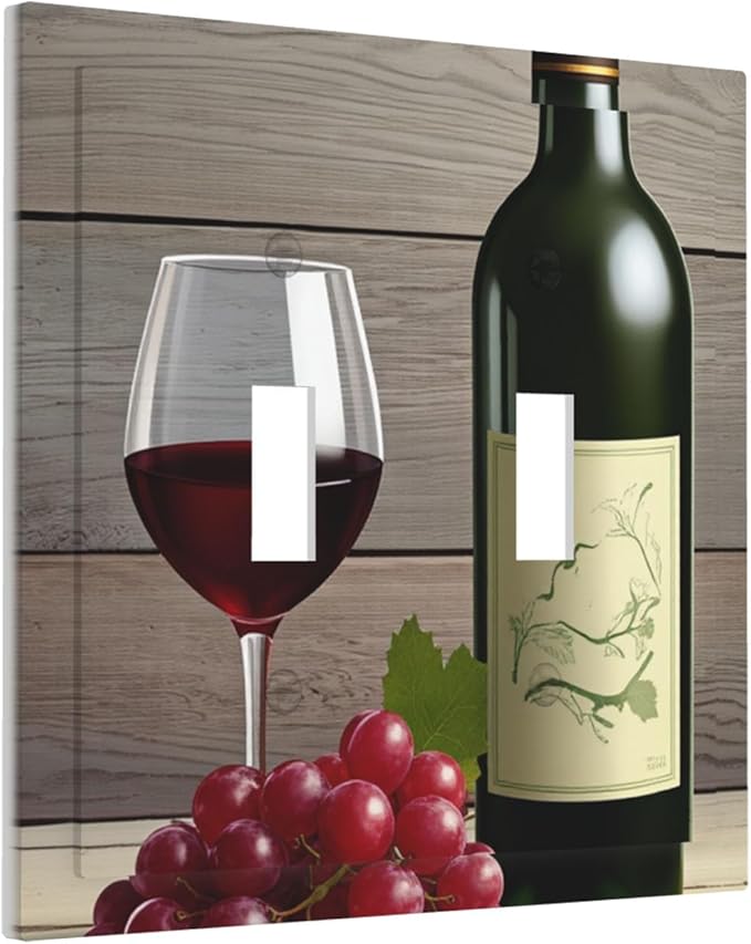 Rustic Wine & Grape Vineyard Scene Double Toggle Switch Cover - 2-Gang Standard US Size Wine Lover's Home Light Switch Covers for Kitchen Decor