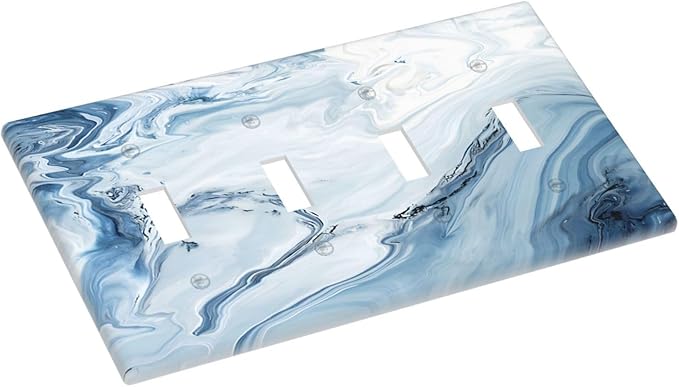Blue Marble Abstract Ombre Chic Luxury Print Light Switch Covers Quad Toggle Electrical Faceplate 4 Gang Wall Plate Decorative Switch Plates Cover for Bathroom Living Room Decor