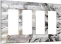 Grey and White Gold Marble 4 Gang Light Switch Cover Quad Rocker Decora Wall Plate Decorative Electrical Outlet Switchplate Modern Abstract Marble Gfci Faceplate for Kitchen Bathroom Decor