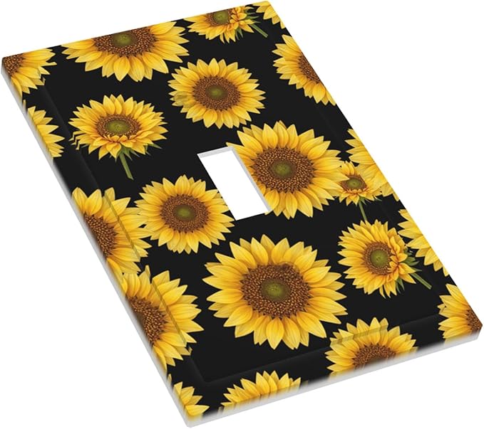 Sunflower Fields 1-Gang Toggle Light Switch Plate, Vibrant Sunflower on Black Boho Sunny Garden Decorative Wall Plate for Bedroom Decor
