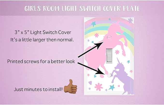 Girls Room Decor Light Switch Cover Plate Kids Room, Decorative Wall Accent for Baby Nursery, Teen Toddler Bedroom Bathroom Playroom (Pastel Unicorn)