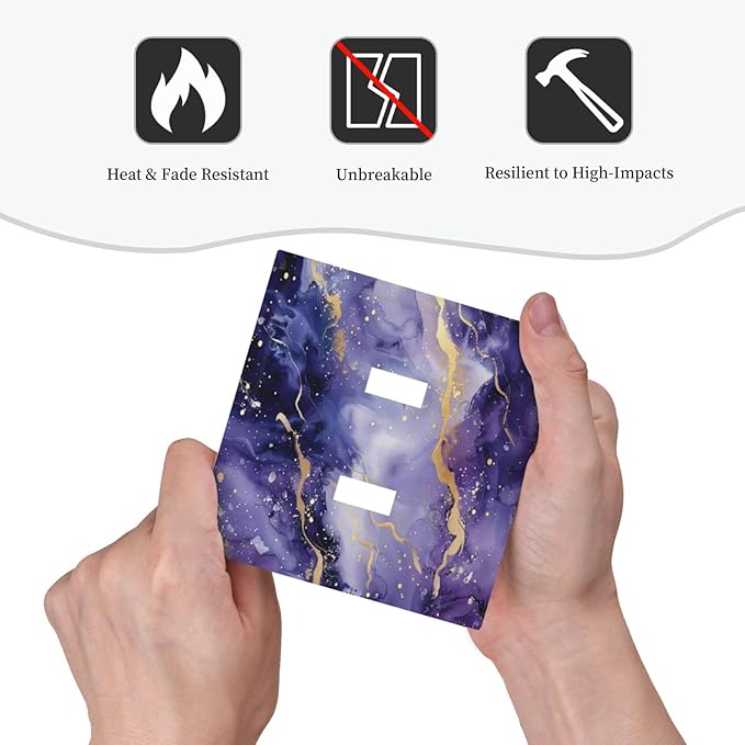Decorative Light Switch Plate Covers Modernity Abstract Purple Golden Marble 2 Gang Wall Plate Double Toggle Switch Cover Plate Electric Dual Device Electrical Faceplate