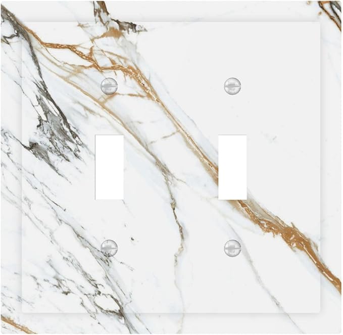White Gold Marble Modern Abstract Luxury Print Decorative Switch Plates 2 Gang Double Toggle Outlet Light Switch Cover Wall Plate Electrical Faceplate for Bathroom Kitchen Decor