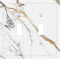 White Gold Marble Modern Abstract Luxury Print Decorative Switch Plates 2 Gang Double Toggle Outlet Light Switch Cover Wall Plate Electrical Faceplate for Bathroom Kitchen Decor