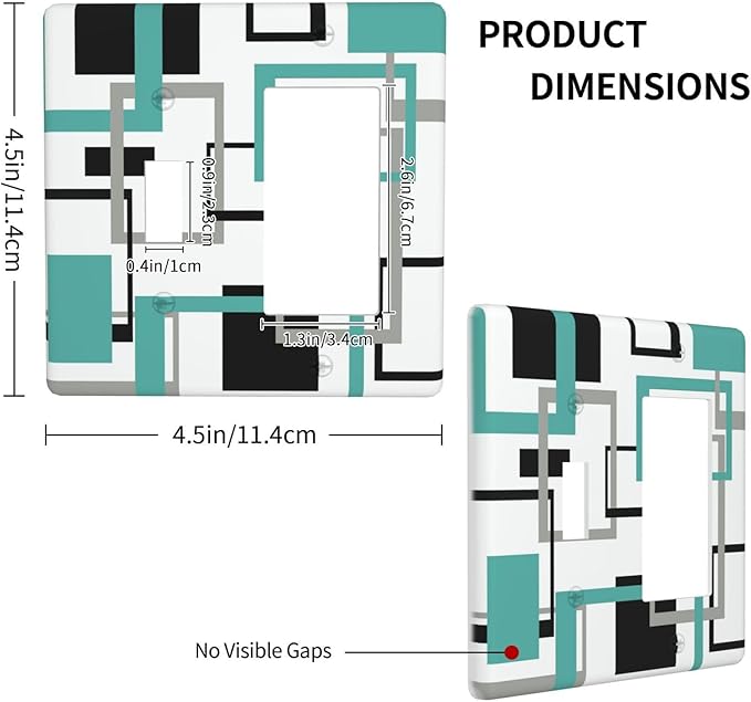 Geometric Turquoise Black Gray Modern Abstract Boho Outlet Covers 1 Toggle 1 Rocker Combination Decorative Wall Plate Electrical Switch Plates Light Switch Cover Plate for Office Nursery Decor