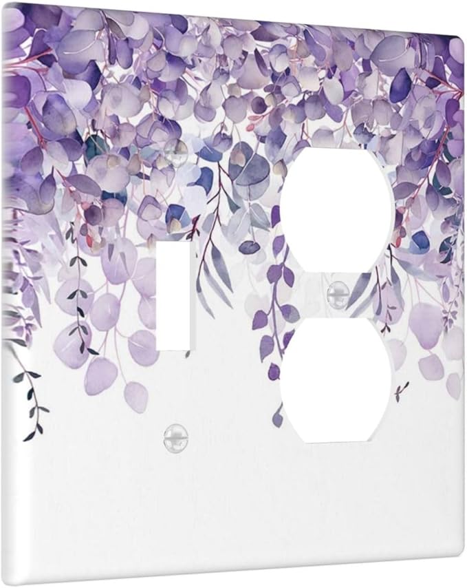 Purple Plants Leaves Eucalyptus Vine Floral Flowers Wallplates 1 Toggle 1 Duplex Switch Plate Electrical GFCI Faceplate Decorative Light Switch Covers for Bedroom Living Room Decor