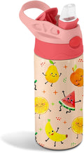 12 oz Fruits Kids Water Bottle, Happy Fruit Water Bottle for School, Kids Insulated Bottles with Straw & Handle, Leak-Proof, BPA-free, Straw Lid, Stainless Steel for Travel Gift Cup for Teens