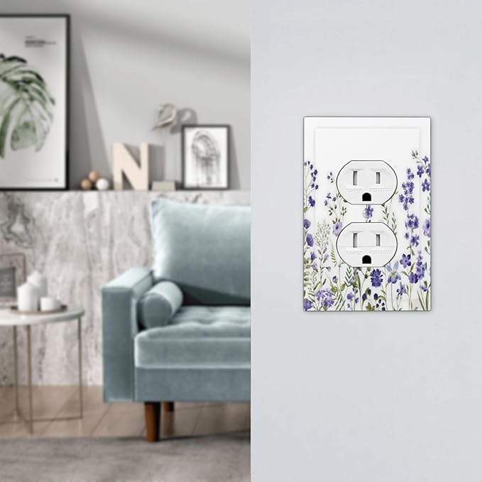 Lavender Wildflowers Purple Flowers Plant Floral Outlet Covers 1 Gang Duplex Light Switch Cover Decorative Switch Plates Electrical Receptacle Faceplate Wall Plate for Bedroom Living Room Decor