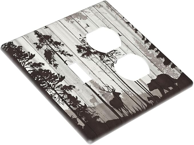 Decorative Outlet Covers Rustic Deer Hunting Forest Grey Wood Plank 2 Gang Wall Plate Single Toggle Duplex Light Switch Cover Switch Plate Covers Faceplate for Farmhouse Home Decor