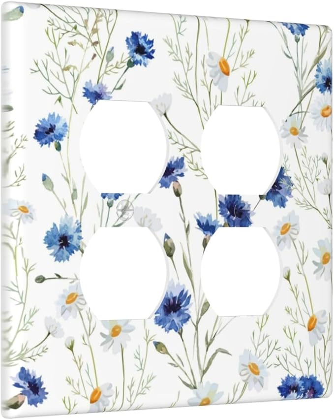 Decorative Light Switch Cover Plate Watercolor Daisy Blue Floral Vintage Plant 2 Gang Decorative Switch Plates 1 Toggle Duplex Combo Outlet Covers GFCI Plug Covers Wallplates for Bedroom Home Decor