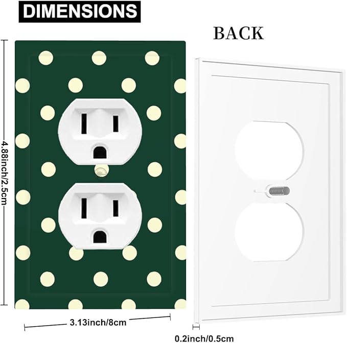 Hunter Green Polka Dot Duplex Wall Plate - 1-Gang Standard US Size Retro Preppy Outlet Covers, Vintage Emerald Dot for All Room Home Decor