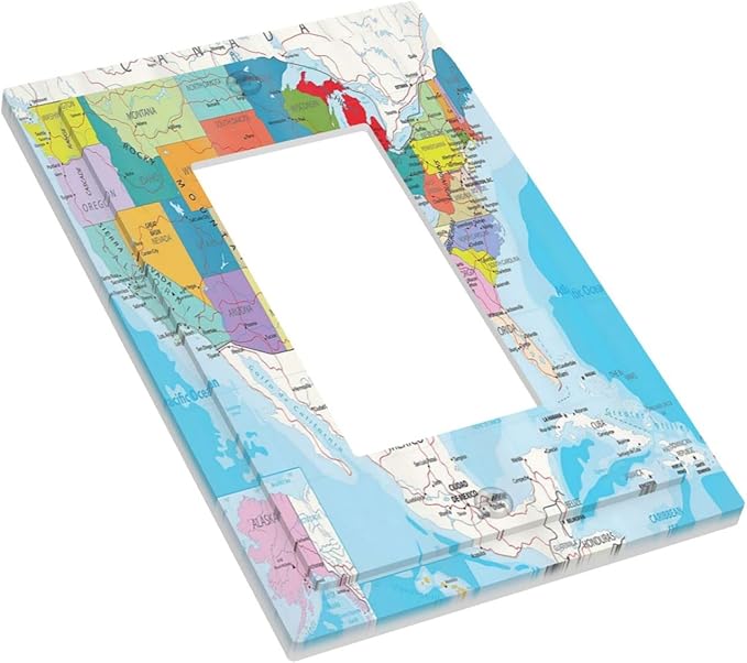 Cartoon Fun Facts Geography USA Map 1 Gang Rocker/Decor Outlet Light Switch Wall Plate Cover Faceplate Decorative Faceplate Boys Map of The United States Bathroom Home Living Room Bedroom Decorate