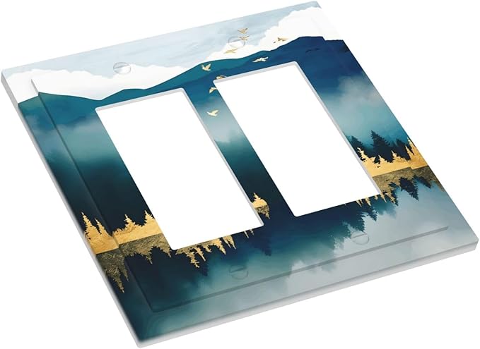 Mountains Landscape Lake Bird Reflection Decorative Outlet Covers 2 Gang Double GFCI Rocker Electrical Wall Panels Light Switch Cover Plate for Bedroom Living Room Decor