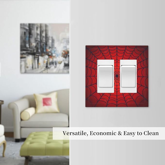Red Spider Web Black Line Simplicity Decorative Outlet Covers 2 Gang Double Gfci Rocker Electrical Wall Panels Light Switch Cover Plate For Kids Room Home Decor