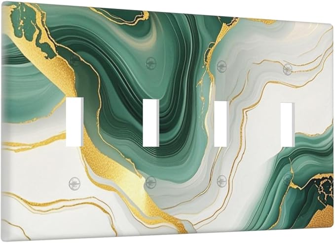Light Switch Covers Turquoise Marble Texture Golden Lines Quad Toggle Electrical Faceplate 4 Gang Wall Plate Decorative Switch Plates For Bed Room Bathroom Decor
