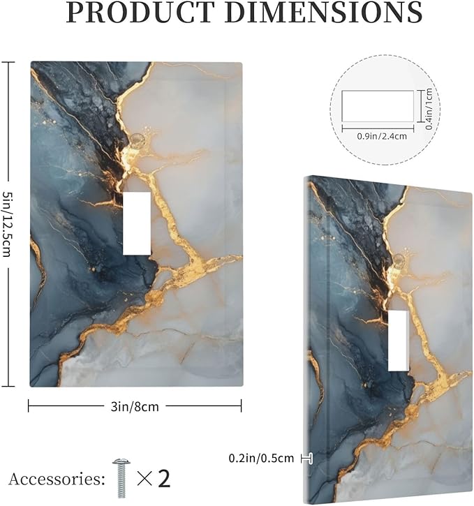 Abstract Blue Granite Luxury Texture Print 1 Gang Light Switch Cover Single Toggle Wall Plate Decorative Electrical Switchplate Covers for Country Bedroom Kitchen Living Room Décor