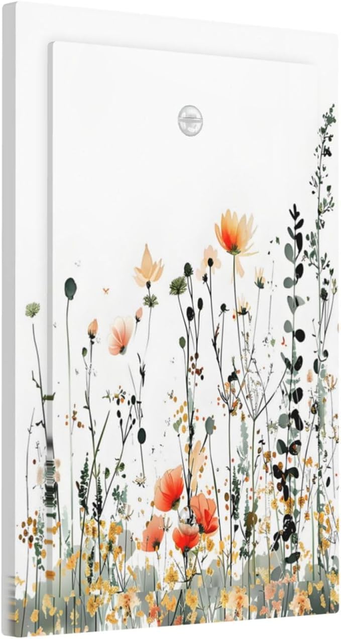 Vintage Country Style Watercolor Leaves Wildflowers Floral Light Switch Cover Plate 1 Gang No Device Blank Electrical Wall Plates Faceplate Decorative Switch Plate Covers for Bedroom Living Room Decor