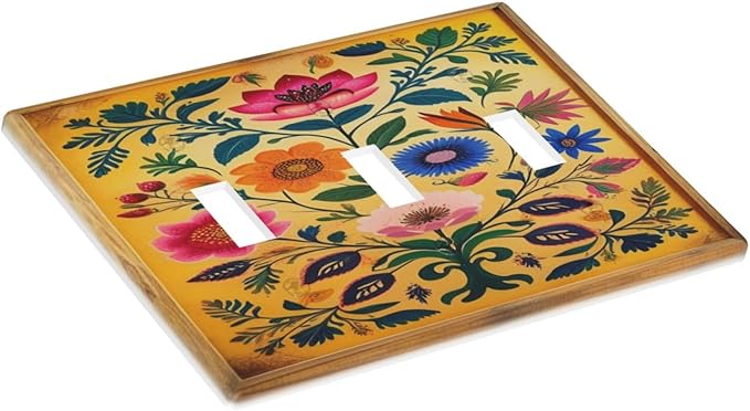 Decorative Art Light Switch Covers ColorFul Blooms 3 Gang Triple Toggle Wall Plate Decorative Switch plate Electrical Faceplate for Home Decor