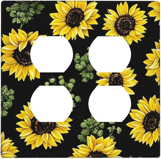 Outlet Covers Floral Sunflower Plants Flowers 2 Gang Double Duplex Decorative Light Switch Covers Electrical Wallplates Socket Faceplate For Bed Room Farmhouse Decor
