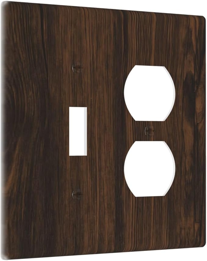 Light Switch Cover Plate Dark Brown Wood Grain Rustic Country Wooden 2 Gang Outlet Covers 1 Toggle 1 Duplex Socket Cover Wallplates Electrical Switch Plate Covers for Farmhouse Home Decor