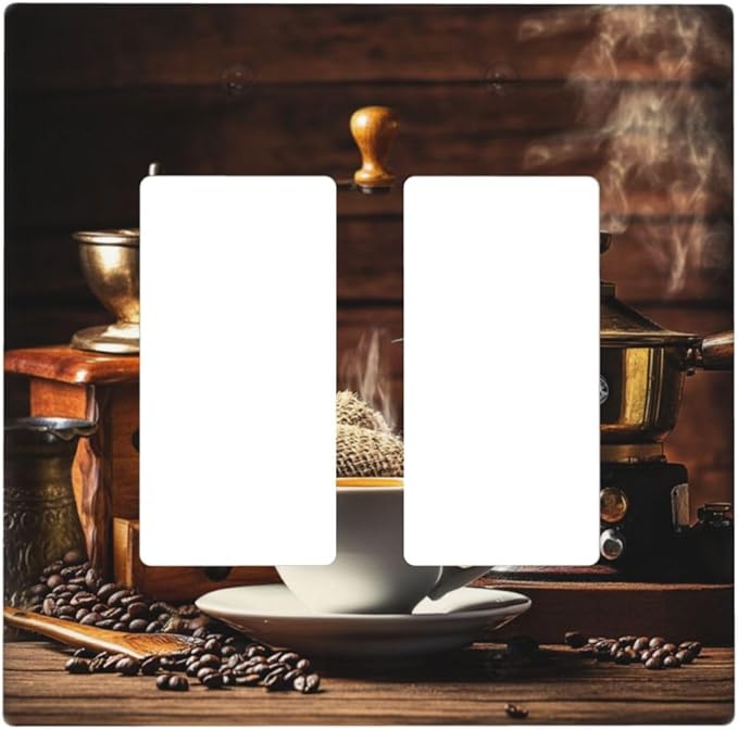 Decorative Outlet Covers with Vintage Coffee Retro Grinder Artwork Design 2 Gang Wall Plate Double Rocker Light Switch Cover Switch Plate Cover for Rustic Kitchen Decor