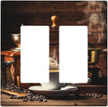 Decorative Outlet Covers with Vintage Coffee Retro Grinder Artwork Design 2 Gang Wall Plate Double Rocker Light Switch Cover Switch Plate Cover for Rustic Kitchen Decor