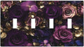 Decorative Switch Plate Cover with Luxurious Purple Roses Gold Accents Leaves Design 4 Gang Artistic Wall Plate Unique Quad Toggle Light Switch Covers for Romantic Bedroom/Living Room Decor