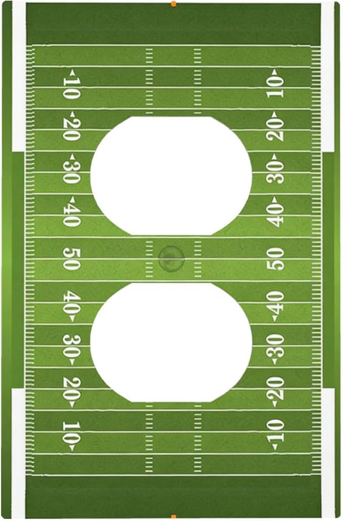 Football Field Duplex Wall Plate - 1-Gang Standard US Size Game Day Gridiron Outlet Covers, Vintage Football Design for Boys Room Decor