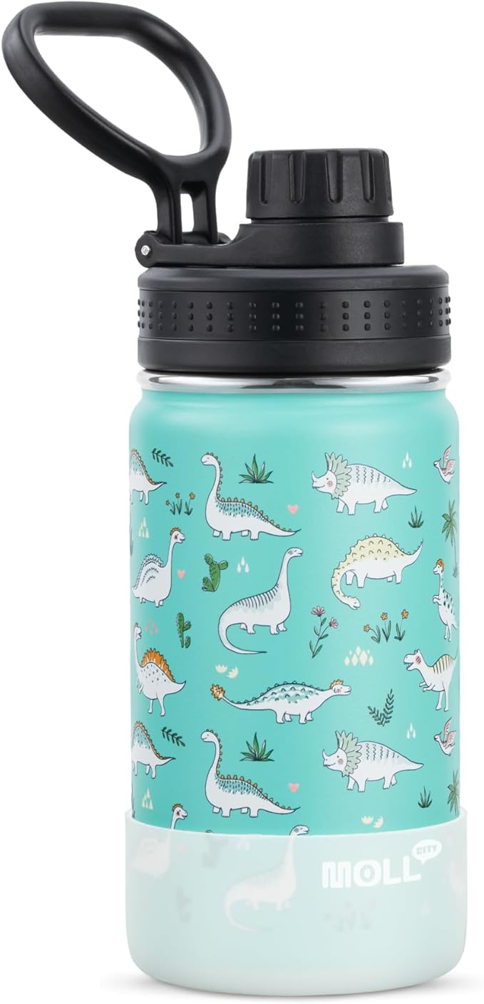 Small Water Bottle-12 oz Water Bottles for School, Stainless Steel Double Wall Insulated Water Bottle BPA Free, Lightweight, Gifts for Boys, Girls-Dinosaur