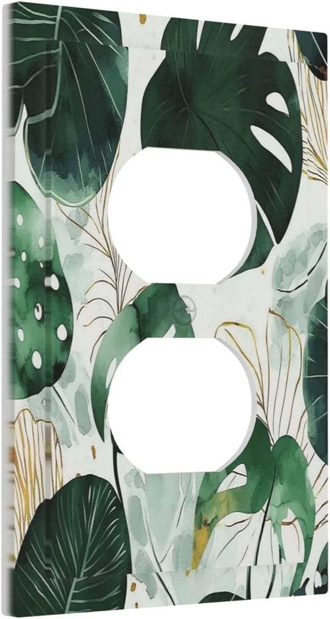 Boho Tropical Green Leaf Watercolor Banana Leaves Outlet Covers 1 Gang Duplex Light Switch Cover Decorative Switch Plates Electrical Receptacle Faceplate Wall Plate For Bed Room Living Room Decor