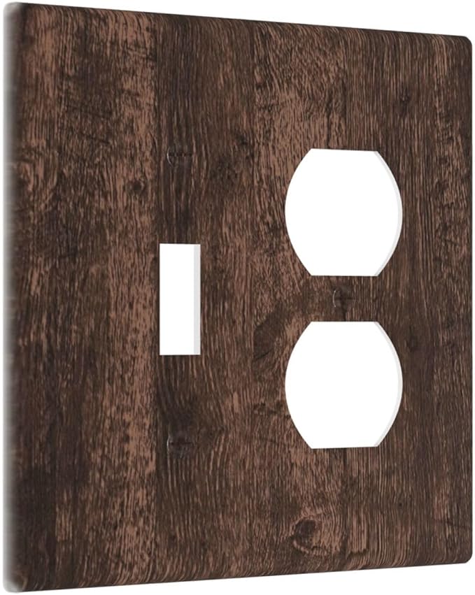 Brown Dark Wood Plank Rustic Vintage Print Wallplates 1 Toggle 1 Duplex Switch Plate Electrical GFCI Faceplate Decorative Light Switch Covers for Farmhouse Home Decor