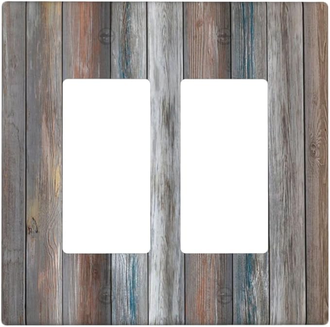 Outlet Covers Vintage Blue Grey Wood Plank 2 Gang Wall Plate Double Rocker Light Switch Cover Rustic Country Decorative GFCI Receptacle Cover Electrical Switchplate for Farmhouse Home Decor