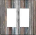 Outlet Covers Vintage Blue Grey Wood Plank 2 Gang Wall Plate Double Rocker Light Switch Cover Rustic Country Decorative GFCI Receptacle Cover Electrical Switchplate for Farmhouse Home Decor