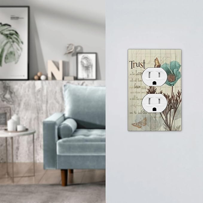 Rustic Elegant Teal Tulip Bible Inspirational Quote Outlet Covers 1 Gang Duplex Light Switch Cover Decorative Switch Plates Electrical Receptacle Faceplate Wall Plate for Farmhouse Bedroom Decor