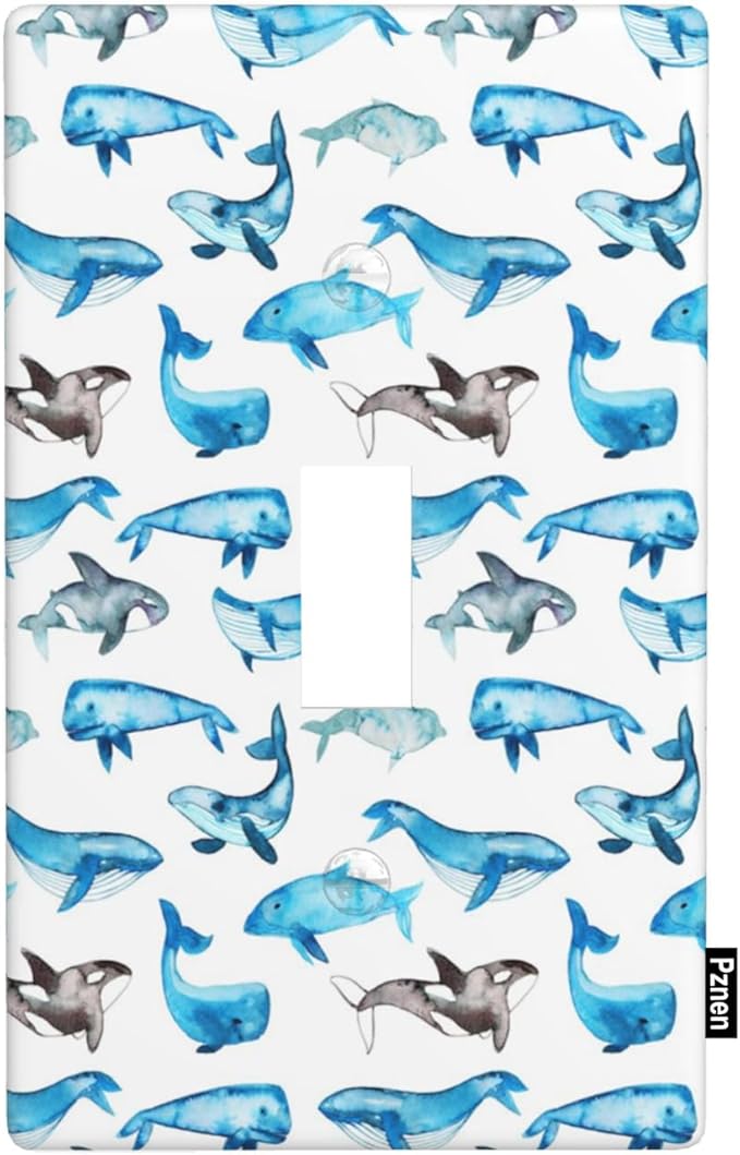 Whale Light Switch Cover Plate Sea Ocean Whales Blue Single Toggle Wall Plate 1 Gang Switchplate Home Decor for Living Room Kitchen 4.5"x 2.76"