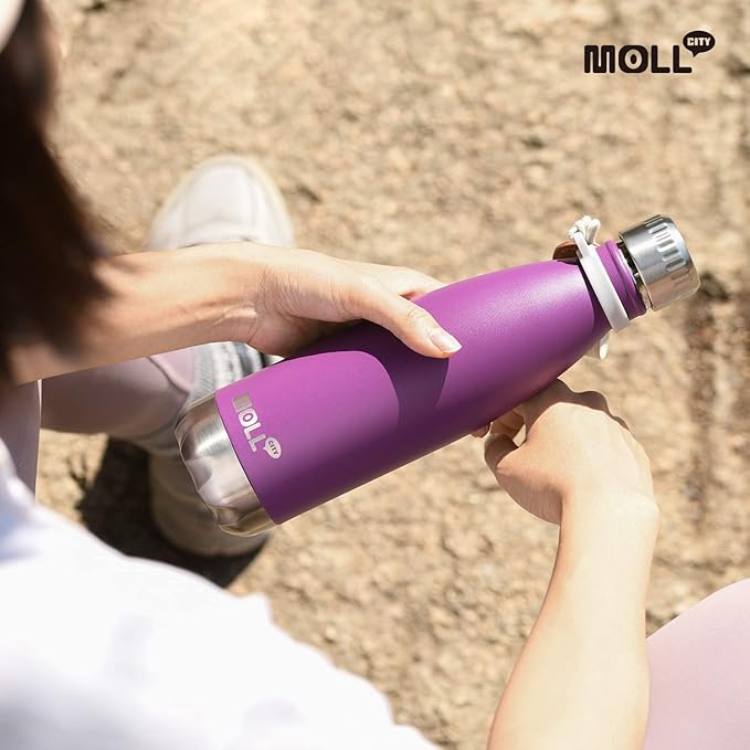 Insulated Water Bottle-17 oz Stainless Steel Double Walled Vacuum Water Bottles for School Cola Shape Leak Proof Sports Water Bottle BPA Free(Baby Blue)