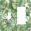 2 Gang Combination 1-Toggle 1-Rocker GFCI/Decorator Outlet Light Switch Cover Green Summer Tropical Forest Banana Palm Tree Leaf Plant Nature Decorative Combo Two Dual Device Receptacle Wall Plate