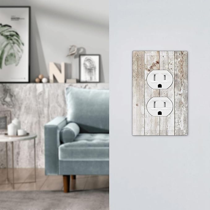 Vintage Light Wood Retro Rustic White Gray Oak Print Outlet Covers 1 Gang Duplex Light Switch Cover Decorative Switch Plates Electrical Receptacle Faceplate Wall Plate for Farmhouse Home Decor