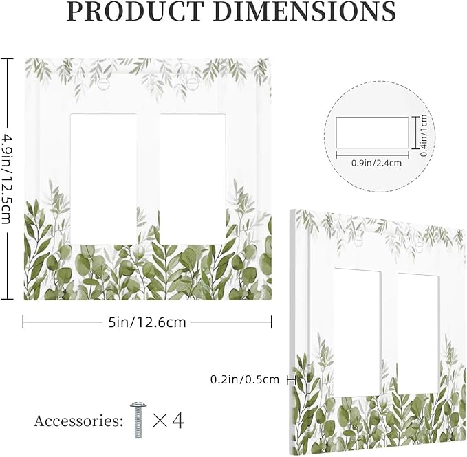 Green Eucalyptus Plant Leaves Vine Decorative Outlet Covers 2 Gang Double GFCI Rocker Electrical Wall Panels Light Switch Cover Plate for Bed Room Living Room Decor