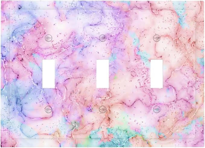 Decorative Switch Plate Covers Cute Marble Texture 3 Gang Light Switch Cover Pink Purple Gold Abstract Triple Toggle Wall Plate Electrical Faceplate for Kids Girls Nursery Bedroom Home Decor