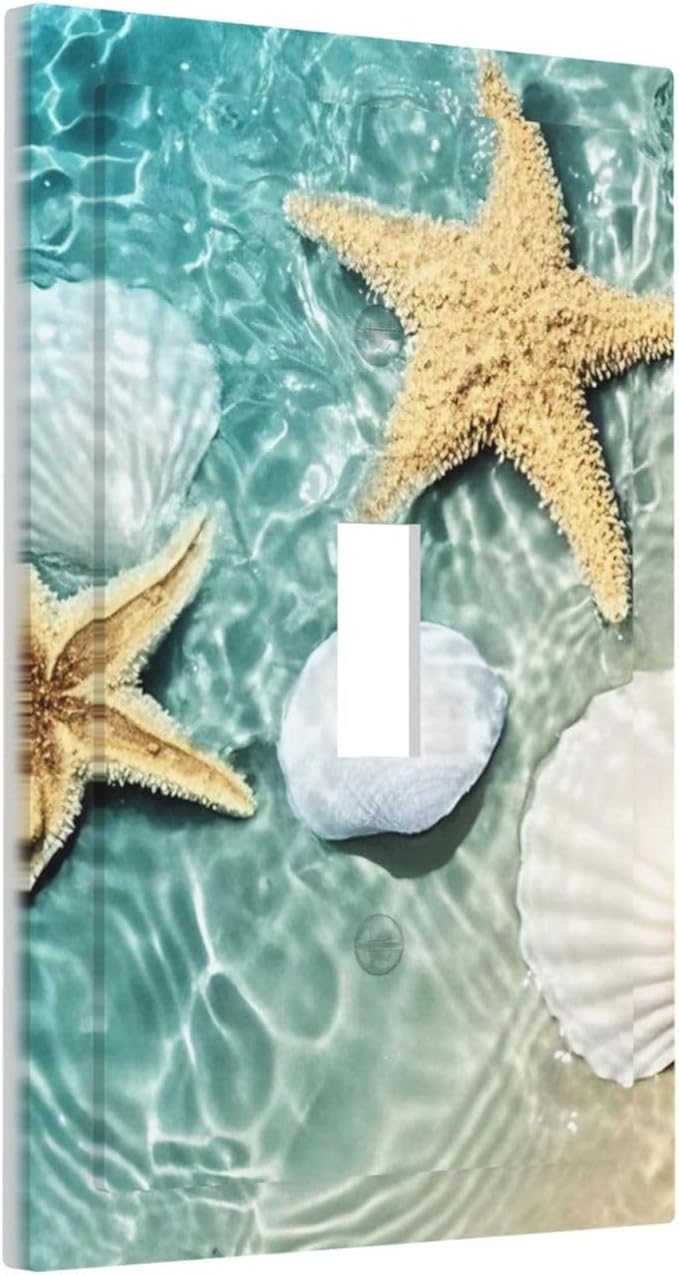 Decorative Light Switch Cover Beach Starfish Ocean Conch Cameo Shell 1 Gang Single Toggle Device Electrical Faceplate Switchplates Decorator Outlet Wall Plate For Decor Kids Room Decor