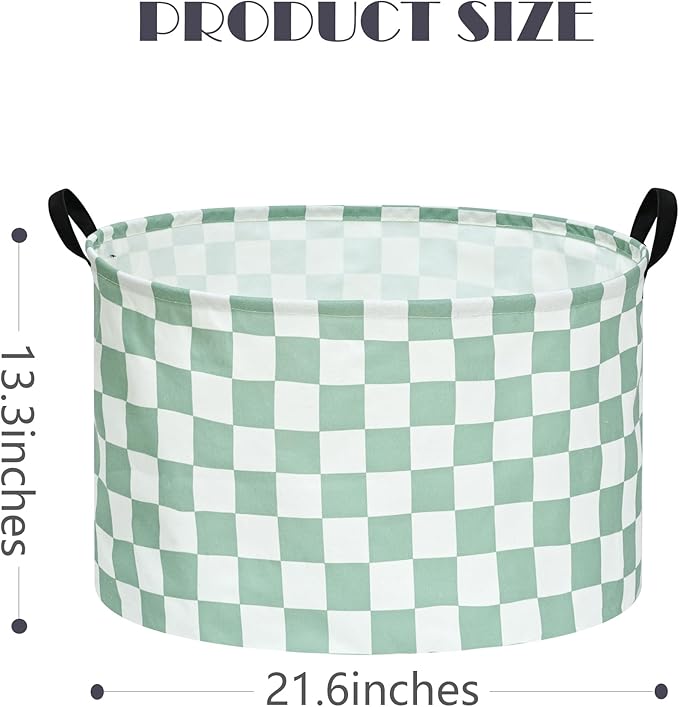 MAIZMZ Sage Checkered Storage Basket Extra Large 80L Kids Hamper Baby Laundry Basket Waterproof Toys Car Organizer Collapsible Canvas for Home/Dorm/Pet/Office/Closet/Shelf/Gift Baskets