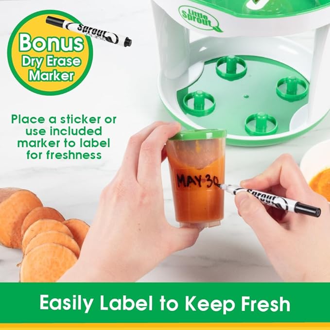 Baby Food Storage Containers with Write What You Want Lids, 6 Pack - 4oz Reusable, Stackable, Leakproof Plastic Jars w Tray- Freezer, Microwave & Dishwasher Safe-BPA/PVC Free, Safe Babyfood, Gift