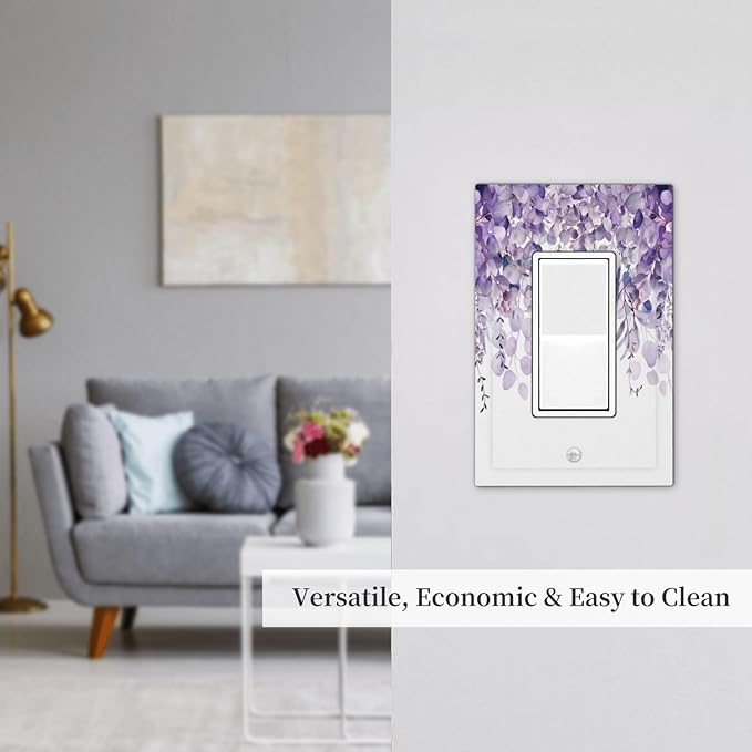 Purple Plants Leaves Eucalyptus Vine Floral Flowers Decorative Outlet Covers 1 Gang Single Rocker Light Switch Cover Plate Wall Plates GFCI Faceplate for Bedroom Living Room Decor