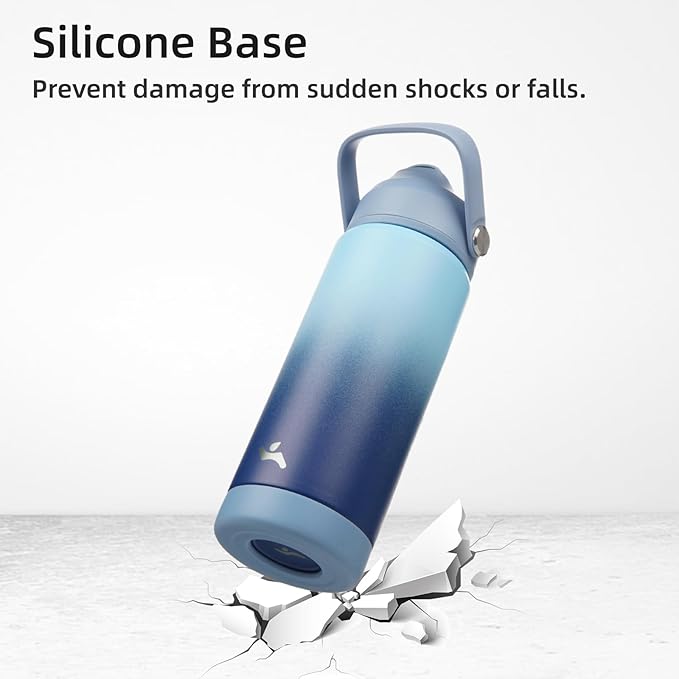 Konokyo Insulated Water Bottle with Straw Lid,24 oz Stainless Steel Vacuum Metal Bottle with Silicone Handle,Sky