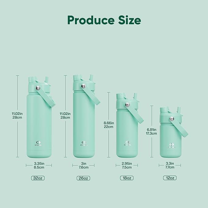 ENCOOL Insulated Water Bottle with Straw Stainless Steel Water Bottle, Leak-Proof, BPA-Free, Double Wall Vacuum Keeps Cold for 24 Hours for Sports, Travel, School (26 oz, Brook Green)