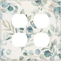 Boho Green White Eucalyptus Leaf Floral Outlet Covers 2 Gang Double Duplex Decorative Light Switch Covers Electrical Wallplates Socket Faceplate for Farmhouse Living Room Decor