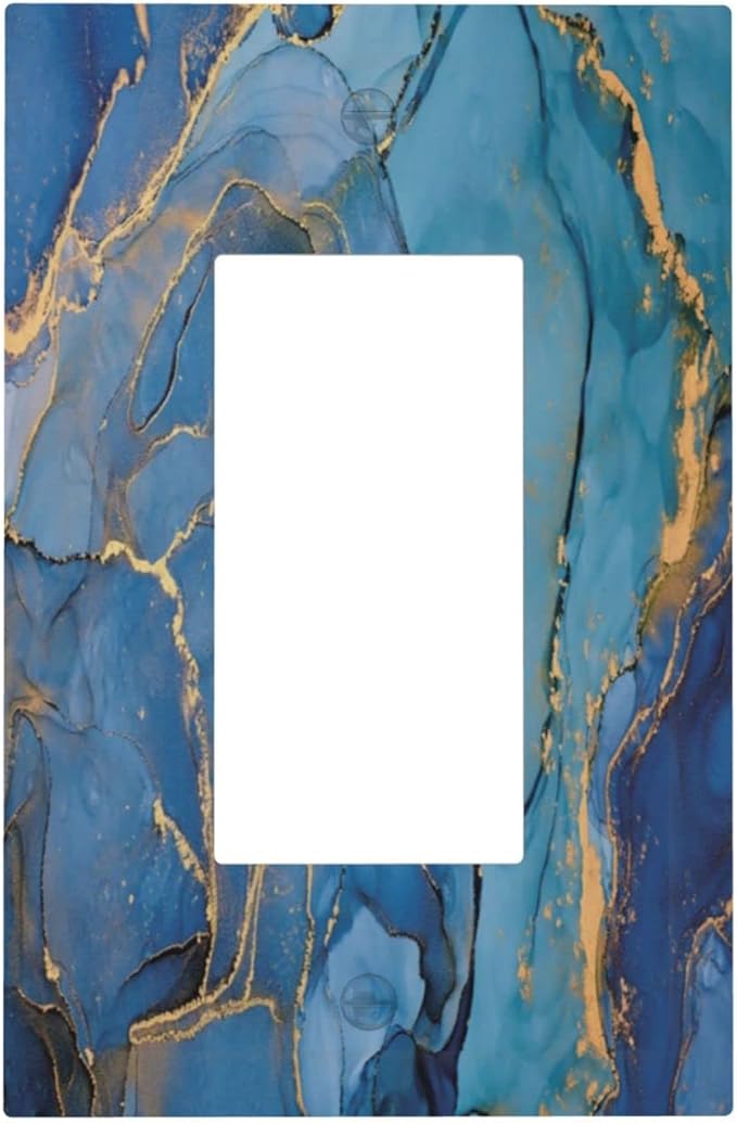 Blue Marble Single Rocker Outlet Wall Plate Decorative 1 Gang Light Switch Cover Modern Ombre Watercolor Ink Art Decora Electrical Gfci Switchplate for Kitchen Bathroom Home Decor
