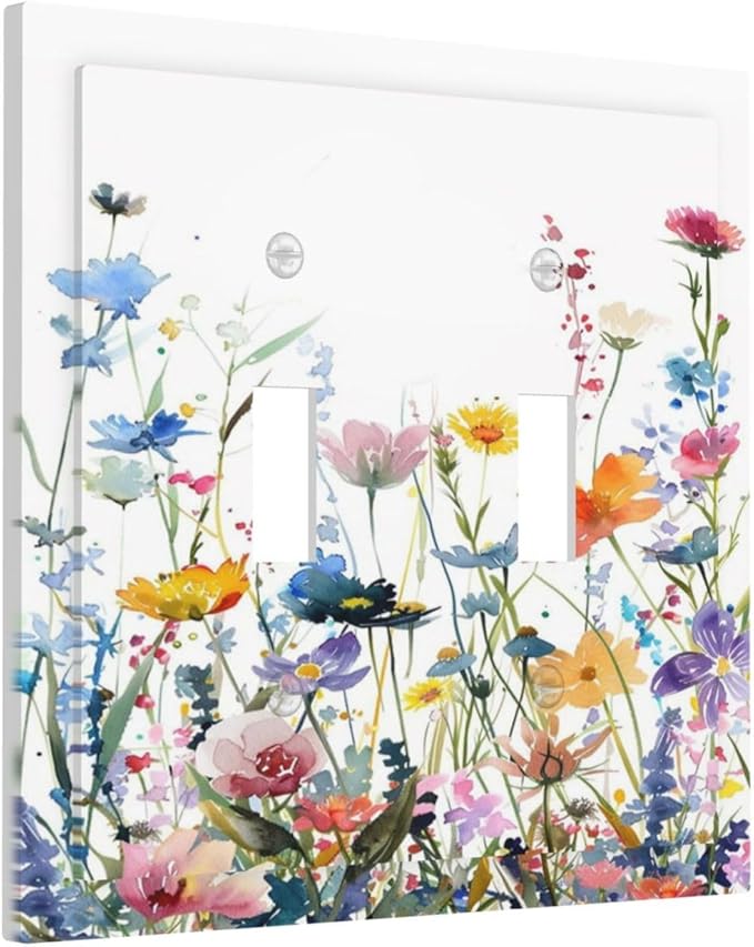 Watercolor Wildflowers Colorful Floral Plant Decorative Switch Plates 2 Gang Double Toggle Outlet Light Switch Cover Wall Plate Electrical Faceplate for Bedroom Living Room Decor